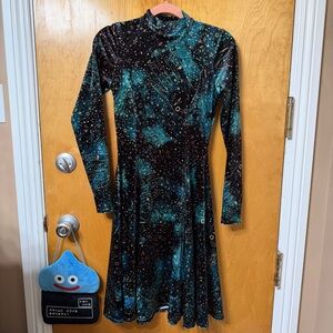 Blackmilk Black and Teal Stretch Velvet Long-Sleeve Dress Mysticism 2021